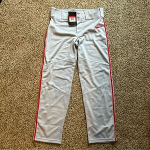 NIKE Vapor Select High Pipped Baseball Pants Boys Large BQ6444-056 Gray Red